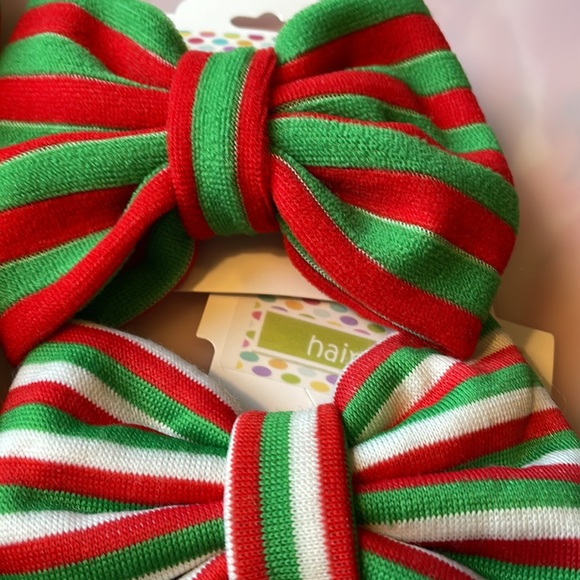 New Set of 2 Holiday Striped Clothe Hair Bows - 2 sets available - Picture 5 of 5